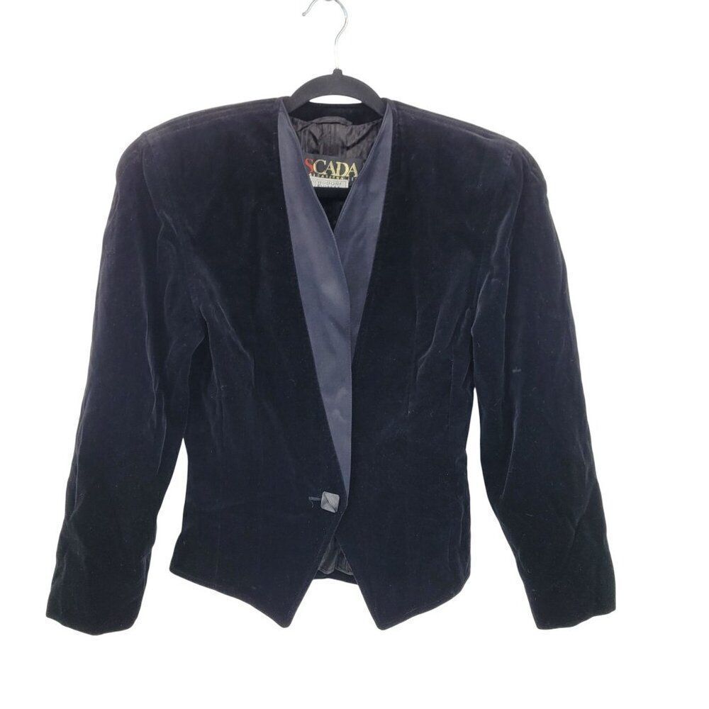 Vintage Escada Womens Black Velvet Tuxedo Bolero Jacket XS Formal Silk Wool‎